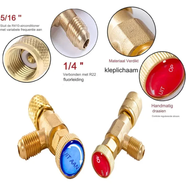 2 Delig - Koelmiddel Ventiel Adapter Brons - Afbeelding 4