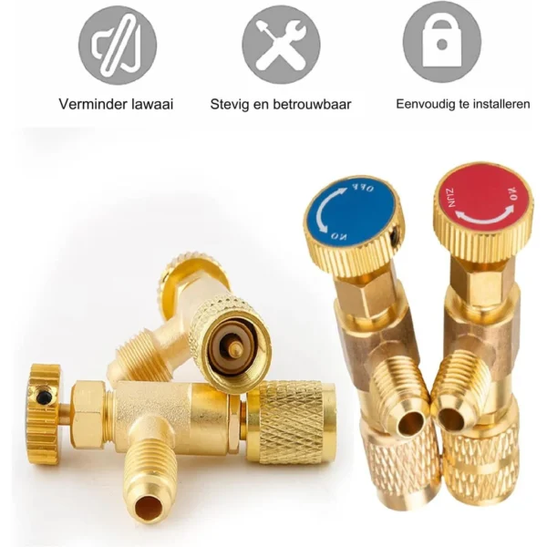 2 Delig - Koelmiddel Ventiel Adapter Brons - Afbeelding 3